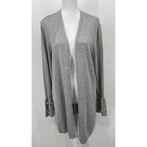 Lane Bryant Open Cardigan Sweater Womens Sz 18 20 Gray Belle Cuff Faux Pearl NWT